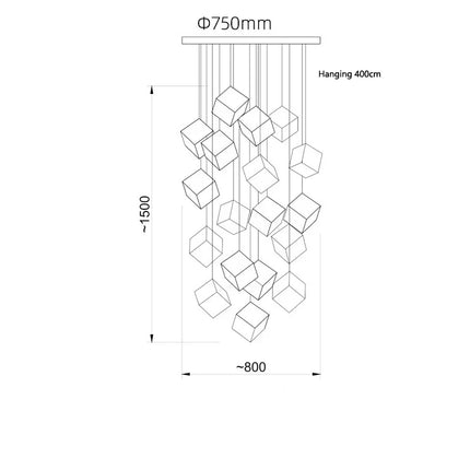 Suspension plafonnier carré en cristal style Scandinavie pour escalier et salon — LZ4X9T2