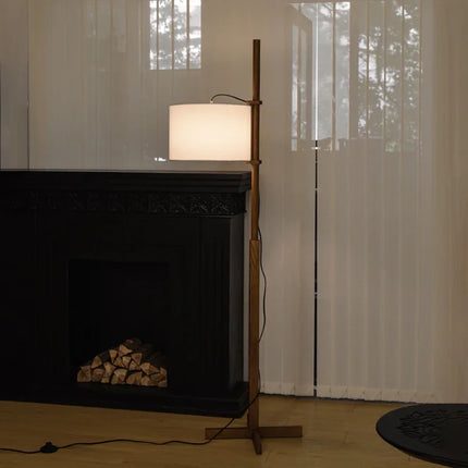 Lampadaire nordique en bois massif avec abat-jour tissu LED — LZ4P9X