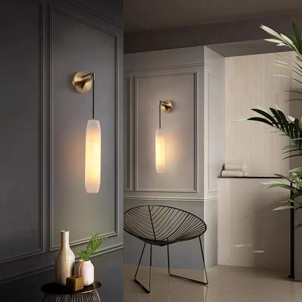 Applique murale cylindrique en marbre naturel avec câble cuivre réglable — LZ4QX7B