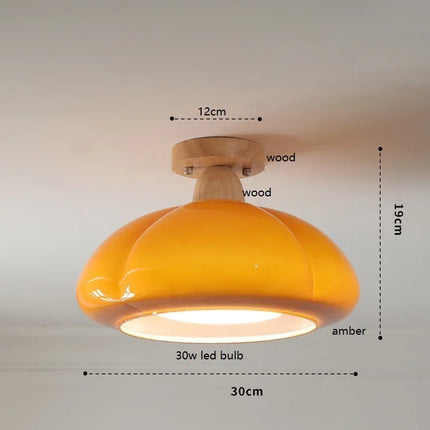 Suspension citrouille en verre LED style japonais vintage bois — LZ4X9P