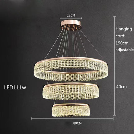 Lustre LED en cristal à anneaux multiples et formes losange et rond — LZ4X9P2