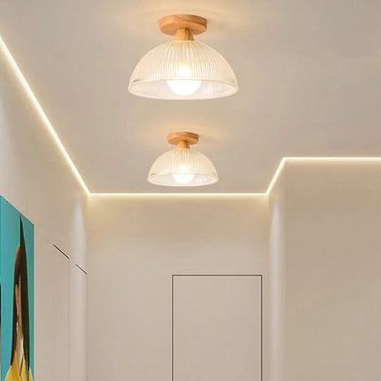 Plafonnier nordique en bois avec verre dépoli pour salon et couloir — LZ4X9J