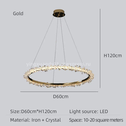 Lustre en cristal de luxe avec anneau doré lumineux et élégant — LZ4X9P
