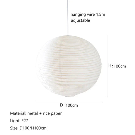 Lustre rond LED en papier de riz style nordique Wabi Sabi — LZ4X7M