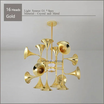 Lustre trompette doré multi-têtes au design moderne — LZ4X9Q