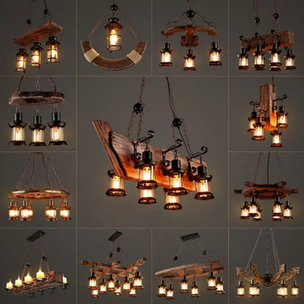 Lustre suspension rétro en bois style industriel pour café — LZ4D7Q9
