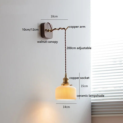 Applique murale LED moderne en noyer et cuivre avec prise — LZ4X9P