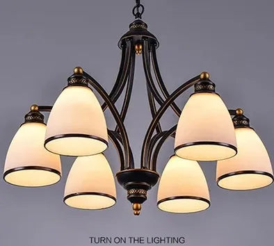 Lustre vintage en fer et bronze avec abat-jour en verre style loft — LZ4X9P