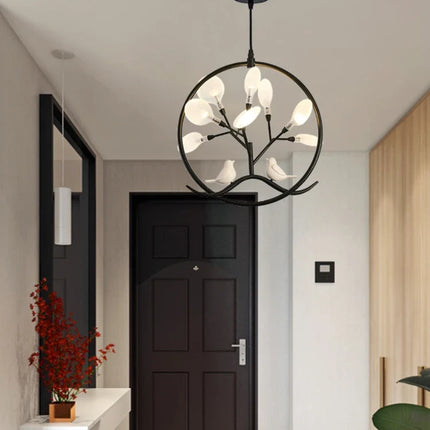 Lustre suspension cage à oiseaux design nordique branche d'arbre — LZ4M9Q1
