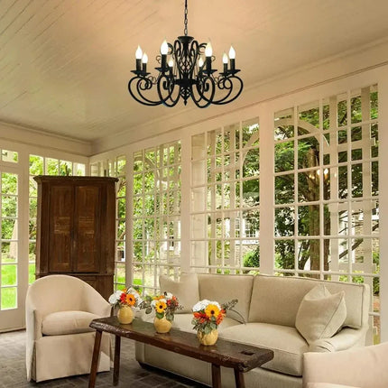 Lustre suspension vintage en fer forgé noir — LZ4X9T