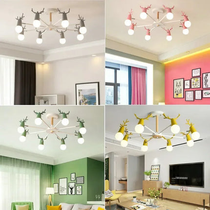 Lustre LED en fer et bois forme cerf pour intérieur — LZ4X9P