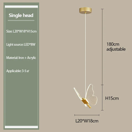 Lustre suspension LED design papillon transparent nordique — LZ4X9M