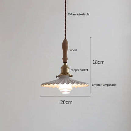 Suspension japonaise vintage en céramique et bois de frêne — LZ4X9P7