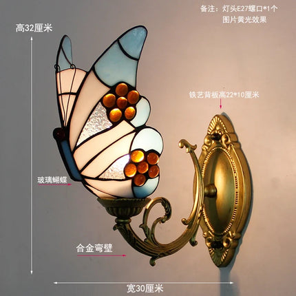 Applique murale papillon style Tiffany avec miroir vitrail méditerranéen — LZ4X9QJ