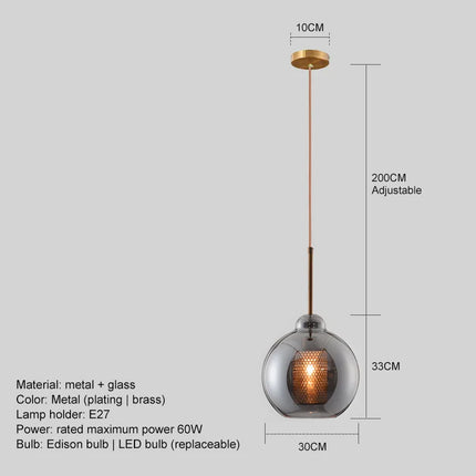 Suspension nordique avec abat-jour boule en verre pour salle à manger et chambre — LZ4X9T2