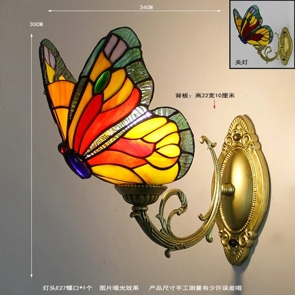 Applique murale papillon style Tiffany avec miroir vitrail méditerranéen — LZ4X9QJ