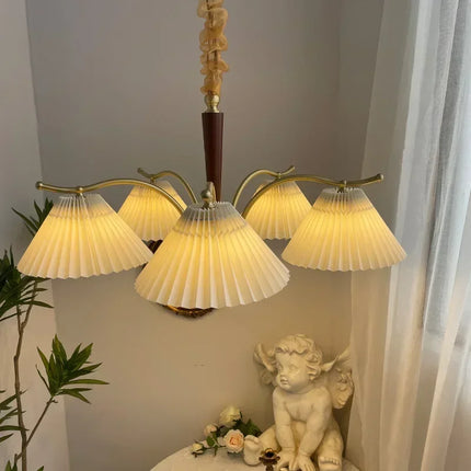 Lustre suspension nordique avec abat-jour en tissu plissé — LZ4X9T