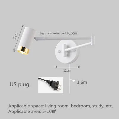 Applique murale LED à bras télescopique pivotant avec interrupteur pour éclairage intérieur — LZ4X9P