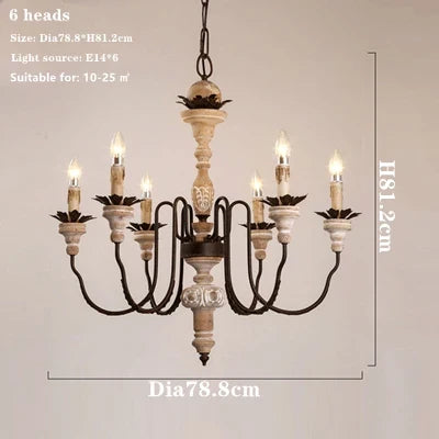 Lustre suspension rétro artisanal en bois massif décoratif — LZ4X9M