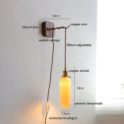 Applique murale LED moderne en noyer et cuivre avec prise — LZ4X9P