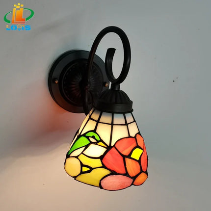 Lampe de chevet en verre style Tiffany avec motif oiseau décoratif — LZ4X9P