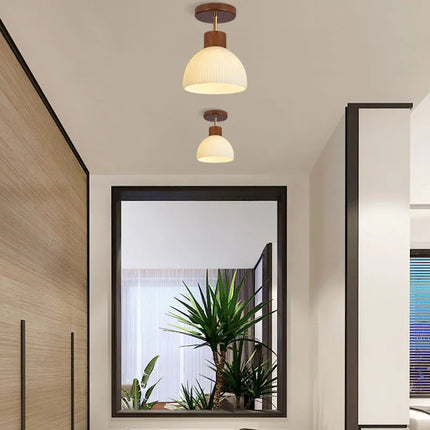Plafonnier LED en bois et verre pour couloir et balcon style nordique — LZ4X9P2