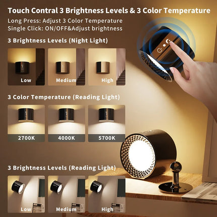 Applique murale LED rechargeable sans fil avec télécommande et chargement USB — LZ4X9T2