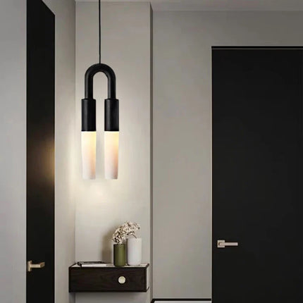 Lustre Art Déco en métal noir et blanc à fil réglable — LZ4P9XQ