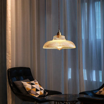 Suspension vintage en verre, bois de noyer et laiton — LZ4D7XQ
