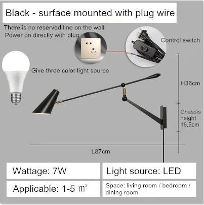 Applique murale à bras long avec interrupteur intégré — LZ4QJ7M