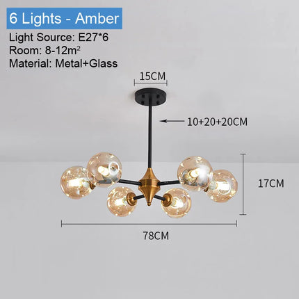 Boule de verre nordique Led plafond lustre noir suspension lumières décor à la maison suspendus Lustres luminaire salon salle à manger chambre