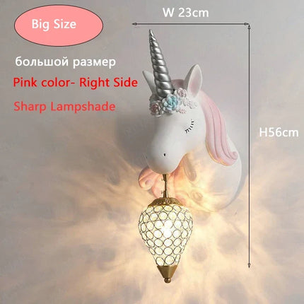 applique murale Dessin animé enfants bébé tenture LED résine licorne bleu rose pour princesse fille chambre décoration