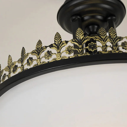 Lustre campagnard américain en fer forgé et verre — LZ4X9T2