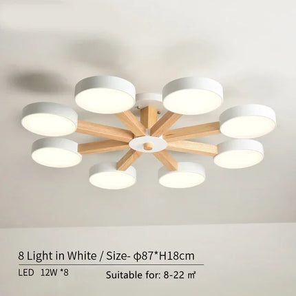 Suspension en bois moderne à 3, 6 ou 8 lumières LED pour salon et chambre — LZ4D9X