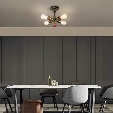 Plafonnier industriel rétro à 4 lumières en tuyaux décoratifs — LZ4X9J