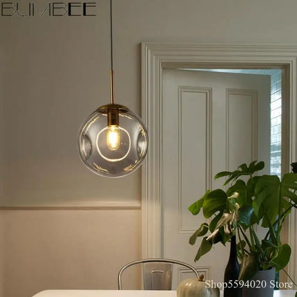 Lustre suspension industrielle à boule en verre moderne nordique — LZ4P9XQ