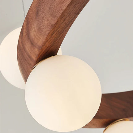 Lustre rond en noyer avec ampoules LED en verre moderne — LZ4X9P