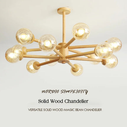Lustre moderne en bois avec abat-jour en verre pour intérieur — LZ4X9P