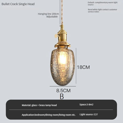suspension vintage avec interrupteur et abat-jour en verre cristal