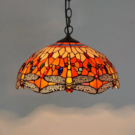 Lustre suspension en verre coloré style Tiffany européen rétro — LZ4G7X2
