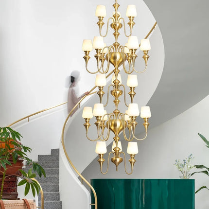 Lustre en cuivre avec abat-jour en verre moderne et élégant — LZ4X9P