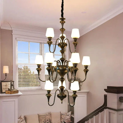 Lustre en cuivre avec abat-jour en verre moderne et élégant — LZ4X9P