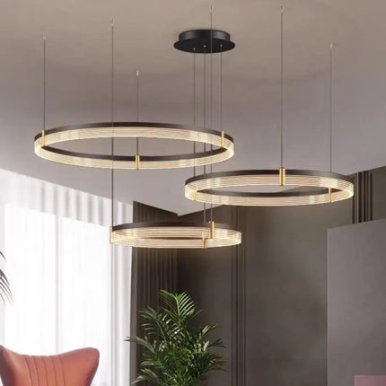 Lustre LED anneau moderne en acrylique avec cercle intérieur — LZ4X9M