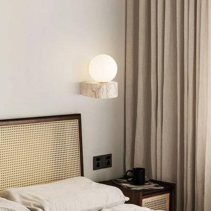 applique murale vintage en pierre naturelle avec abat-jour en verre et led
