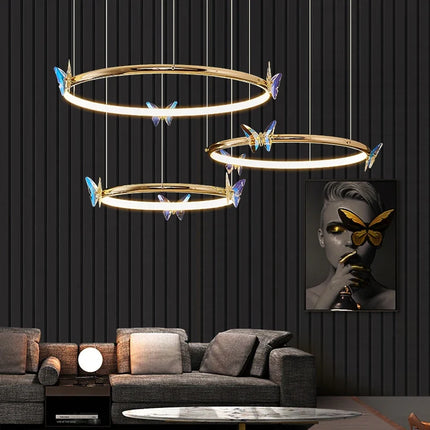 Lustre LED papillon avec anneau doré et cordon réglable — LZ4X9P