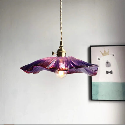 Suspension rétro en laiton avec abat-jour en verre forme fleur — LZ4M9Q2