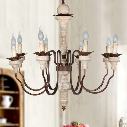 Lustre suspension rétro artisanal en bois massif décoratif — LZ4X9M