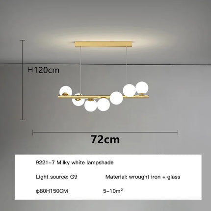 Lustre suspension nordique longue boule en verre doré pour bar — LZ4X9M
