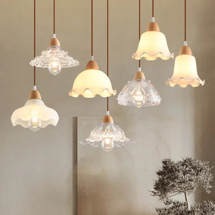 Lustre suspendu moderne en bois et verre style nordique LED — LZ4X9Q