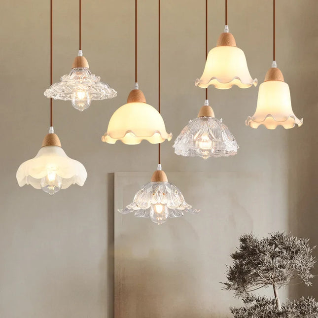 Lustre suspendu moderne en bois et verre style nordique LED — LZ4X9Q